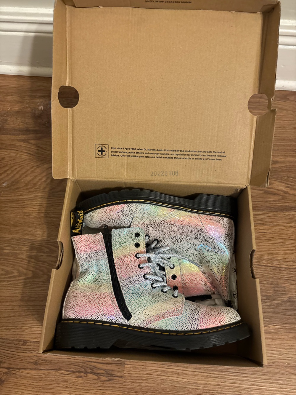Dr. Martens Kids Iridescent Rainbow Lace-Up Boots Size 4